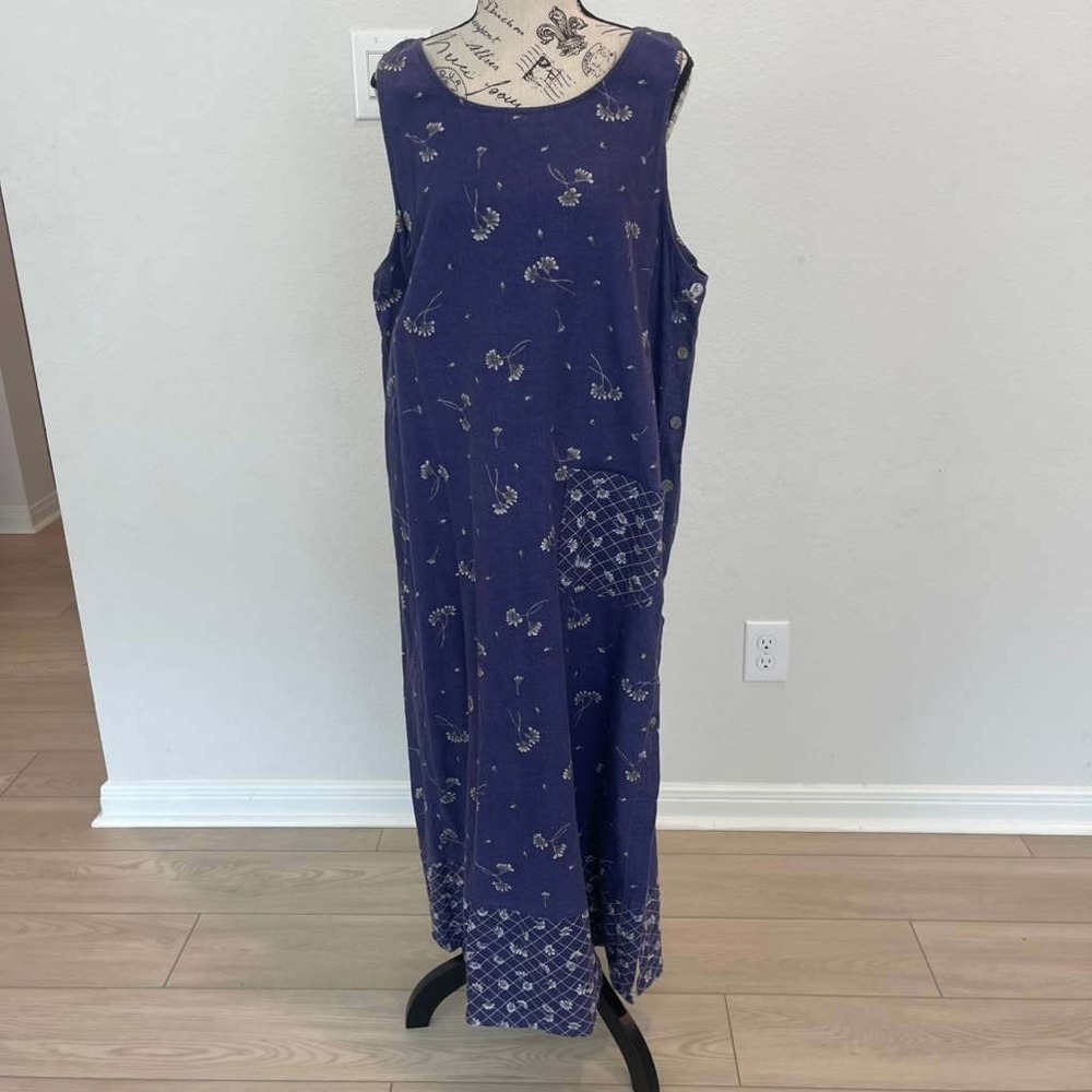 Erika Collection Linen Cotton Floral Maxi Dress blazer set Button Accent Size‎ L